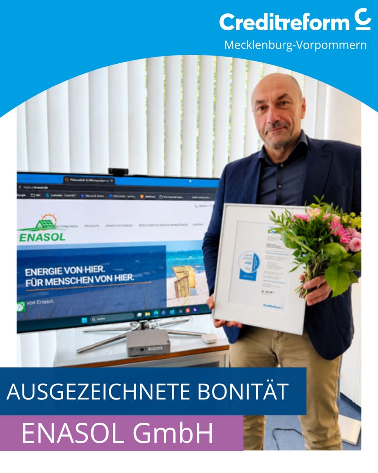 ENASOL GmbH erhält das CrefoZert 2026 der Creditreform